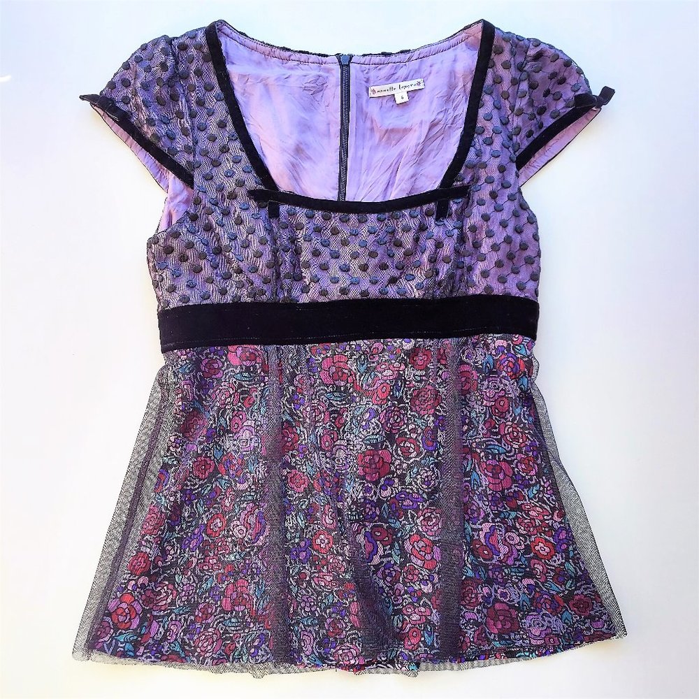NANETTE LEPORE Mesh Overlay Silk Top